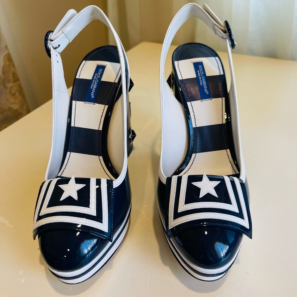 DOLCE & GABBANA PRINTED SLINGBACK PUMPS SIZE 38 - Picture 3 of 15